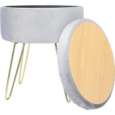 Yitahome Round Stool Velvet Dressing Table Stool Ottoman Padded Stool Footstool with Gold Metal Legs, Grey