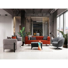 Generisch Sitzgruppe/Sofa Set - Wohnzimmergarnitur 'Calluna' 3+3+1+1, Farbe:Grau/Orange