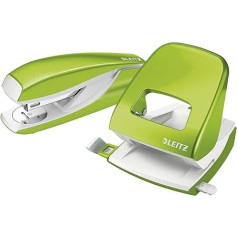 Leitz 50951054 Stapler and Hole Punch Set, Stapler or Hole Punch up to 30 Sheets, Including Staples, WOW Series, Green