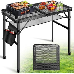 DeeprBling Folding Camping Table, Metal Folding Table, Small 60 x 40 cm, Folding Table, Height Adjustable, 2 Heights 27/56 cm with Mesh Net, Portable Foldable Camping Table, Multi-Purpose Table with