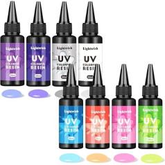 LIGHTWISH Colored UV Resin, 8 Colors UV Resin Kit, Fast Ultraviolet Curing Epoxy Resin for Crafts, Jewellery Making, Casting and Coating, DIY Crafts (50g each)