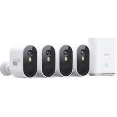 AOSU 2K Surveillance Camera Outdoor Battery 240 Days 4 Kit with Home Station 32 GB Local Storage without Subscription Wireless Camera Surveillance Outdoor Motion Sensor Light & Sound Alarm 2-Way Audio