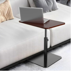 Small Side Table, Height Adjustable, 360° Rotating, Round Side Table, Anti-Collision, with Metal Frame, Good Stability, Side Table as Storage Surface in Bedroom and Living Room (Walnut Colour)