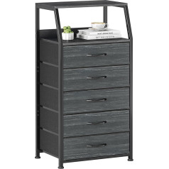 Chest of Drawers Made of Fabric, Storage Cabinet, Wooden Sideboard with 5 Fabric Drawers, Tall & Narrow, 2-Tier Wooden Top, Black Drawer Cabinet for Living Room, Bedroom, Hallway, Dark Blue