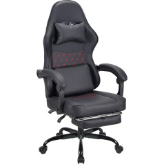 T-THREE. Ergonomic Leather Gaming Chair Office Chair Swivel Chair Computer Chair Racing Chair Leather Chair Height Adjustable with Headrest and Lumbar Support (Red)