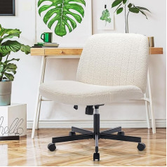 COLAMY Wide Office Chair, Padded Armless Desk Chair, Rotating Home Office Chair, 115° Rocker Function, Ergonomic Computer Chair for Home Office, Make-Up, Gaming, with Wheels, Cream