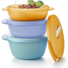 Tupperware Essentials Store Serve & Go Bowl Set, Medium, 3 Piece Food Storage, Durable and Portable Container, Ideal for Preparing and Serving, Keeps Food Fresh