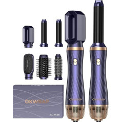 OKWRAP Hair Styler, Airstyler Set 6 in 1 with Round Brush Hairdryer, Hair Styler Warm Air Brush, Thermal Brush, Airflow Curling Iron Automatic, Volume Blow Dryer Brush, for Straightening, Drying,