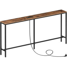 MAHANCRIS Slim Console Table with Charging Station, 160cm Side Table, Hallway Table Behind Sofa, Exhibition Table for Sofa, for Hallway, Living Room, Vintage Brown and Black ACTHR165UE01