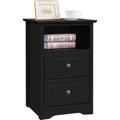 Yaheetech Bedside Table with 2 Drawers and 1 Open Shelf, Simple Side Table, Box Spring Beds, Bedside Table for Bedroom and Living Room, Black