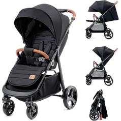 Kinderkraft Grande Plus Kinderkraft Buggy from Birth to 22 kg, Folding with One Hand, Reclining Position, Large Hood with Window, All 4 Wheels Cushioned, Spacious Seat, Black