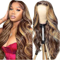 Hxxcoup Women's Real Hair Body Wave Human Hair Wig Blonde Wigs Wear and Go Glueless Wig Long Wigs 13 x 1 Transparent Swiss Lace Grade 8A Brazilian Remy Hair 22 Inches (56 cm)