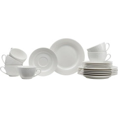 Ritzenhoff & Breker Sofia Coffee Service 18-Piece Dessert Plates (20 cm) and Cups with Saucers (220 ml) for 6 People, Coffee Set with Fine Groove Relief Fine Dining Tableware, Porcelain, White