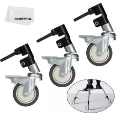 AMBITFUL 3 x Professional C Stand Wheels Install Diameter of 25 mm, C Stand Wheels 75 mm Diameter 360° Adjustable with Locking Function Light Stand Wheels for Photo Video Studio Shooting