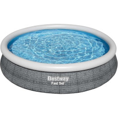 Bestway Fast Set Above Ground Pool Set with Filter Pump Diameter 366 x 76 cm Rattan Look Slate Grey Round Brown