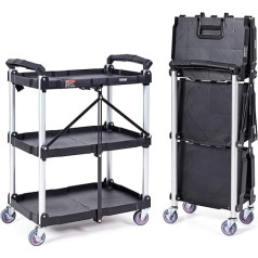 VEVOR Serving Trolley 107 x 17 x 39 cm Clearing Trolley 74.8 kg Load Capacity Polypropylene Multi-Purpose Trolley with 3 Compartments Kitchen Trolley with Swivel Wheels Recess Trolley Workshop Trolley
