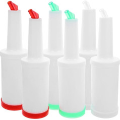 BESTonZON Plastic Juice Dispenser, Juice Bottles with Pouring Spout and Lid, Pack of 6 1 Litre Juice Bottles Made of Plastic, Colourful, Easy Mixing, Pouring and Storage, Plastic To-Go Container for