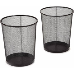 Seville Classics 2 x Black Steel Mesh Round Rubbish Bin for Home Office Garage Rubbish Recycling
