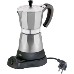 cilio Classico Espresso Maker for 6 Cups / Electric 480 W / Diameter 11.5 cm Height 25 cm / Aluminium / Silver / Integrated Hob / with Warming Function and Reducing Strainer / for Travel or Camping
