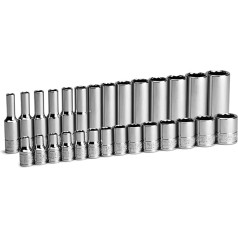 Capri Tools 1/4 Inch Drive 12-Point, Flat and Deep, Metric, 4 to 15 mm, 28-Piece