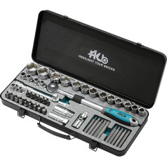 H Socket Spanner Set, 65 Pieces, Telescopic Ratchet, Extension, Reversible Ratchet, 1/2 Inch, Tool Set with Steel Box, EVA Insert, Car Tool, Made in Taiwan AKM013-G