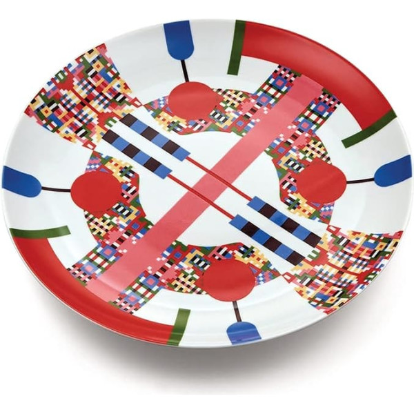 Alessi Holyhedrics ESA10 1 - Porcelain Dessert Plate Decorated with Hand Applied Sticker, Multi-Colour