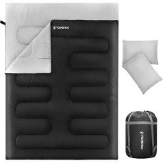 TOMSHOO Double Sleeping Bag, Waterproof and Portable Sleeping Bag for 2 People with 2 Cushions and 1 Carry Bag, Comfortable Temperature, for Camping, Backpacking, Hiking, More