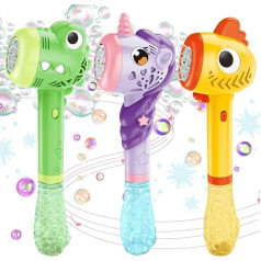 VATOS 3 x Automatic Bubble Sticks, Bubble Machine with Light & Music for Children, Bubble Gun with 3 Refill Solutions, Outdoor Party, Wedding, Birthday Gift for Boys and Girls