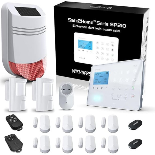 Safe2Home® SP210 GSM WiFi Wireless Home Alarm System - Large Set - German Service - Smartphone App and SMS/Call - Includes Accessories, Sensors and Siren