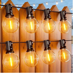 Miootly Outdoor Fairy Lights, 30 m Outdoor Fairy Lights with 46 + 4 G40 LED Bulbs, Warm White, Waterproof for Party, Garden, Lighting, Patios, Power, Outdoor, Gazebo, Halloween Decoration, 2700 K