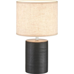 Fischer & Honsel Bois 50659 Table Lamp, Black with Matte Structure, Fabric Shade, Sand-Coloured Linen, Height: 35.00 cm, D: 20.00 cm, with Cord Switch Switchable, 1x E14 Max. 25 Watt Bulb Not Included