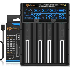 WISSBLUE LCD-4 18650 Battery Charger Battery Charger 2A Fast Power Battery Charger, LCD Display with Power Bank Function for 3.7 V 14500 16340 18650 20700 21700 26650 1.2 V AAAA A