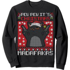 Pew Pew It's Christmas Madafakas Cat Cat Santa Sweatshirt, black
