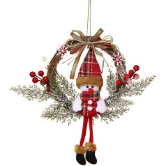 35 cm Christmas Door Wreath, Christmas Wreath Window, Christmas Wreath Braided Door Wreath Welcome for Christmas, Christmas Door Decoration for Wall, Front Door, Window, Fireplace (Snowman)