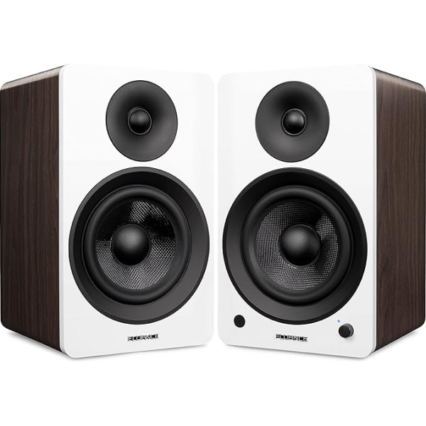 Fluance Ai61 2-Wege-2.0-Stereo-Bücherregal-Lautsprecher mit 6.5 Zoll Treibern, 120 W Verstärker für Plattenspieler, TV, PC und Bluetooth 5, optisch, USB & Sub-Out (Weiße Walnuss)