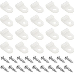 sourcing map Pack of 200 Cable Clamps 3/16 Inch R-Type Nylon Cable Clip Wire Clamp Rope Light Fixing Cord Fixing Clips with Screws for Wire Management, White