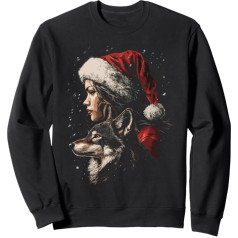 Christmas Decoration Woman Female Santa Claus and Wolf Sweatshirt, black