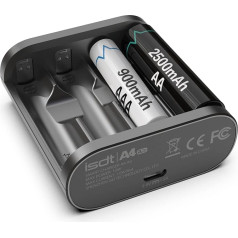 ISDT A4 Air Battery Charger, Smart AA/AAA Battery Charger with Bluetooth Connection, Household Batteries, Fast Charger for NiMH, NiCd, Li-lon and LiFePO4 Batteries, Black