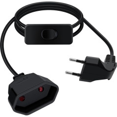 HuaLiSiJi Extension Cable Euro Plug with Switch 2.5 A 250 V Extension Cable Flat Euro Plug 90 Degree Short for Household Appliances TV PC Computer Monitor Etc (Black, 5 m)