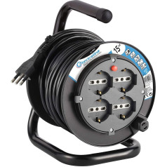 Electraline 49217 – CABLE REEL DIY, 4 Plugs Universal, 15 Mt, Black/Blue