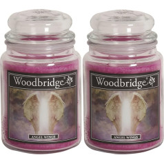 Woodbridge Scented Candle in Glass with Lid, Set of 2 Angel Wings, Scented Candle, Patchouli, Candles Long Burning Time (130 H), Large Scented Candle, Pink Candles (565 g)