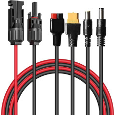 Uadme Solar Panel Extension Cable with 4-in-1 DC5521 7909 XT60 Female Photovoltaic Cable, PV Wire 30A for Power Supply