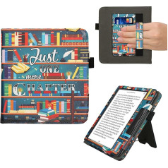 kwmobile Flip Cover Compatible with Kobo Kobo Libra Colour/Tolino Vision Colour - Case with Wrist Strap Library Theme Multicoloured
