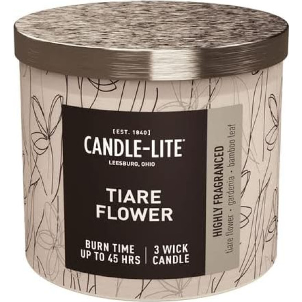 Candle Lite Scented Candle in Glass with Lid | Tiare Flower | Floral Scented Candle | Candle 3 Wick | Candles Long Burning Time up to 45 Hours | Candle Large (396 g)
