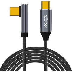 GELRHONR USB C to USB C Cable 100 W, Right Angle USB C 3.1 Gen 2 Cable, 10 Gbps Data Transfer Fast Charge with 4K Video Output, Compatible with Steam, VR Link, Tablet, Laptops, Type-C Devices (9.8)