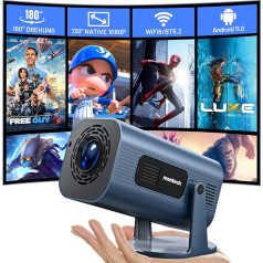 MENTECH Projector 4K 1080P Full HD Supported, Mini Projector with WiFi and Bluetooth, 180° Adjustable Stand, Portable Projector, Supports 2.4G/5G WiFi6, Android TV 11.0, Auto Keyston, Blue