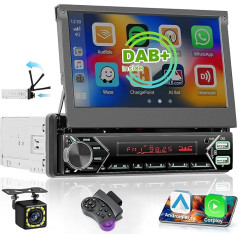 Inefala Autoradio 1 Din mit Motorisierter Bildschirm, DAB-Adapter, Carplay Wireless Android Auto, Touchscreen Autoradio Bluetooth mit Rückfahrkamera, Mikrofon und Fernbedienung, USB SWC Radio FM