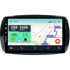 YUNTX [2GB + 32GB] Android 14 Car Radio with Navigation System for Benz Smart 453 Fortwo (2014-2020) 9 Inch Touchscreen Free Camera DAB/GPS/Steering Wheel Control/MirrorLink/Bluetooth