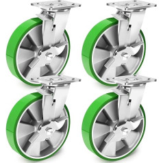 Humagineer Industrial Swivel Castors Heavy Duty with Brake, 200 mm Aluminium Core, PU Heavy Duty Castors, Load Capacity 2700 kg, High Hardness Castors, Quiet and Corrosion Resistant Wheels for
