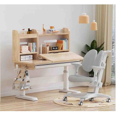 PRUJOY Height-adjustable work desk, drawing table with connectable storage drawer, multifunctional desk, adjustable mobile chair with wheels (wood)